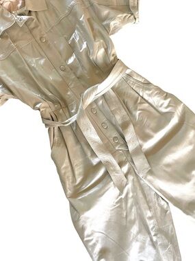 Vintage Genuine Leather Belted Jumpsuit